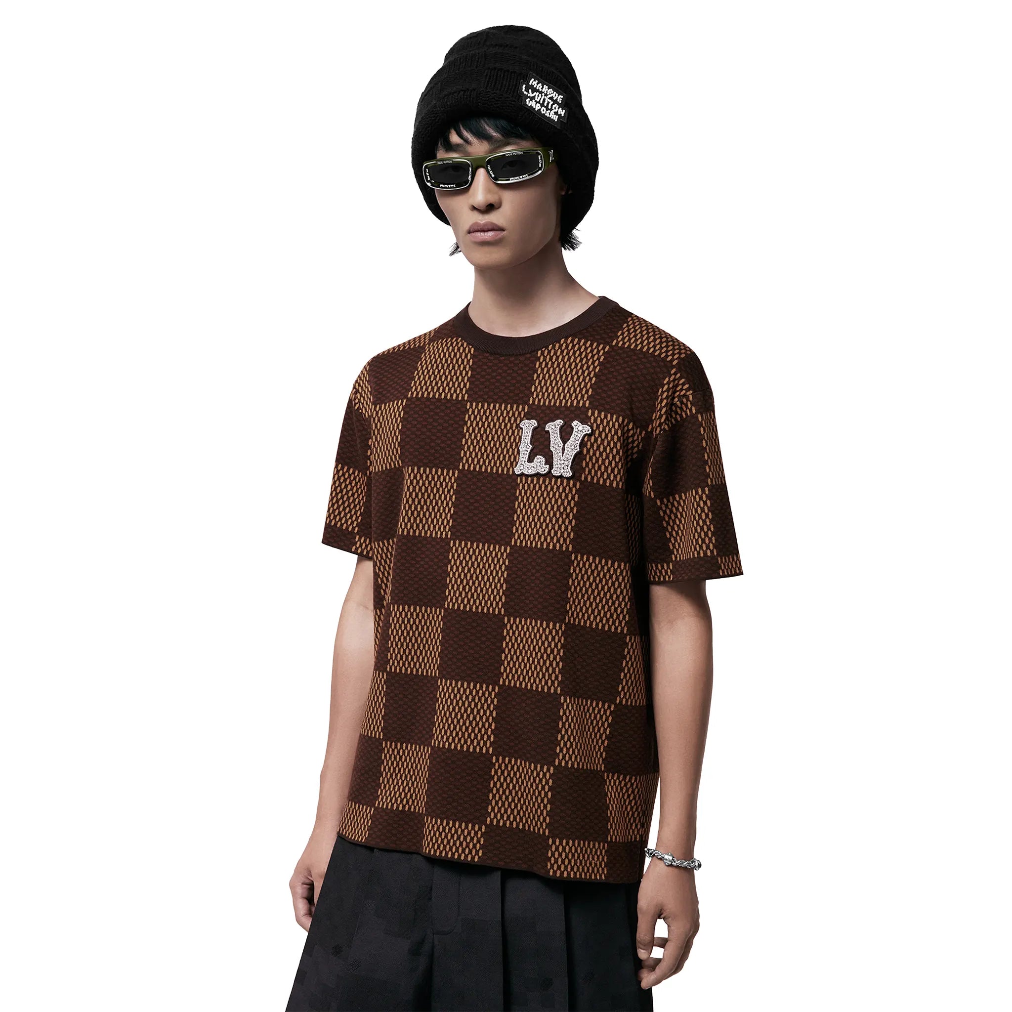 Louis Vuitton Damier LV Crystal Patch Brown T Shirt、mysite、Cacoeks