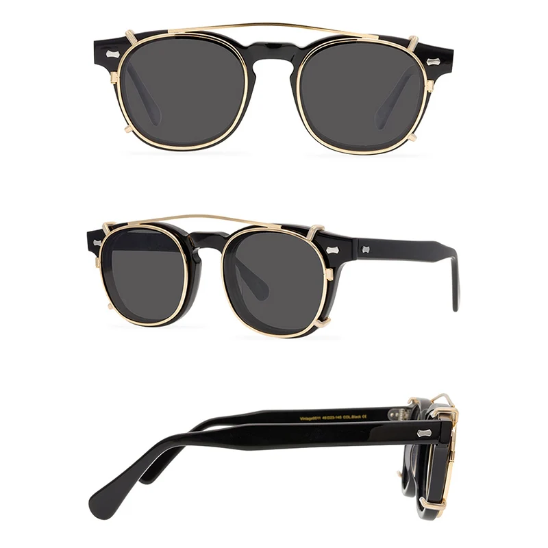 Belight Optical Handmade Quality Cool Vintage Retro Women Men UV400 Polarized Protection  Oculos Clip On Sunglasses 9511