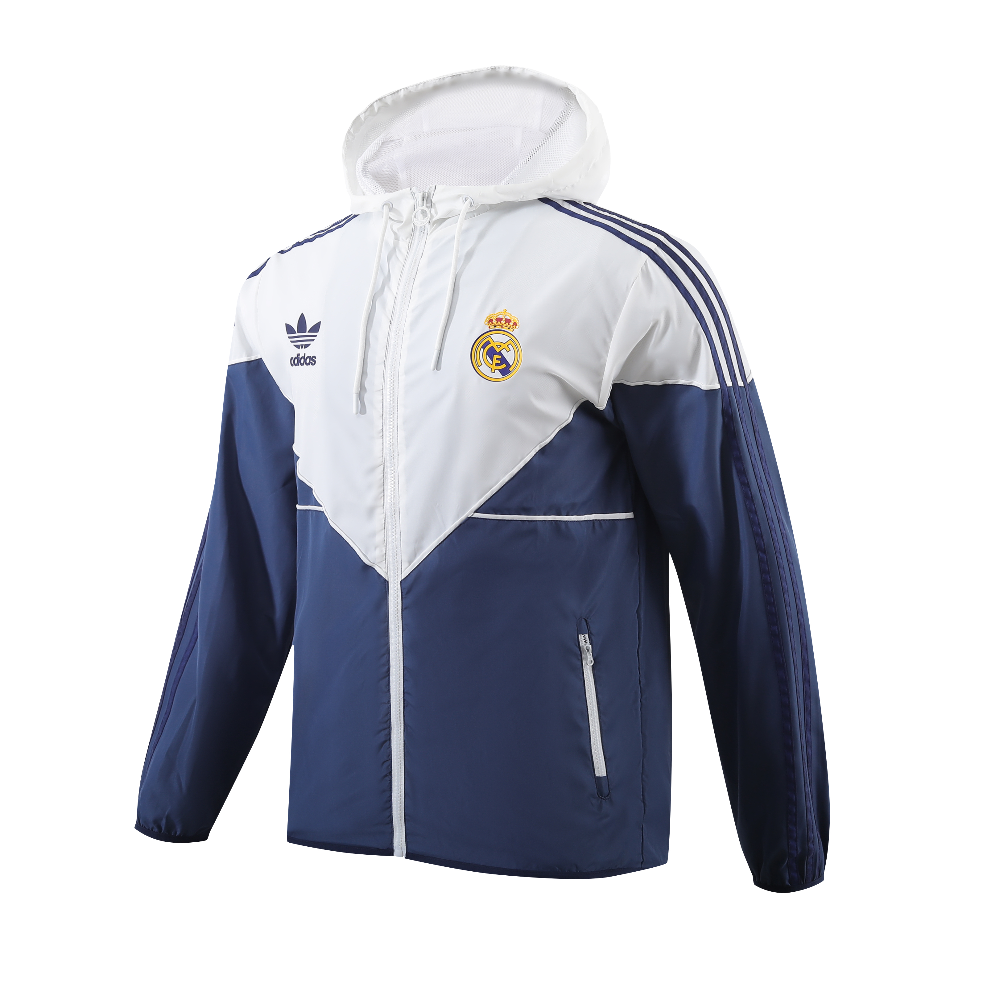 JerseysGala.com | Real Madrid 24-25 White Hooded Windbreaker - Player Version -Customize Name, Number and Patch | Worldwide Shipping