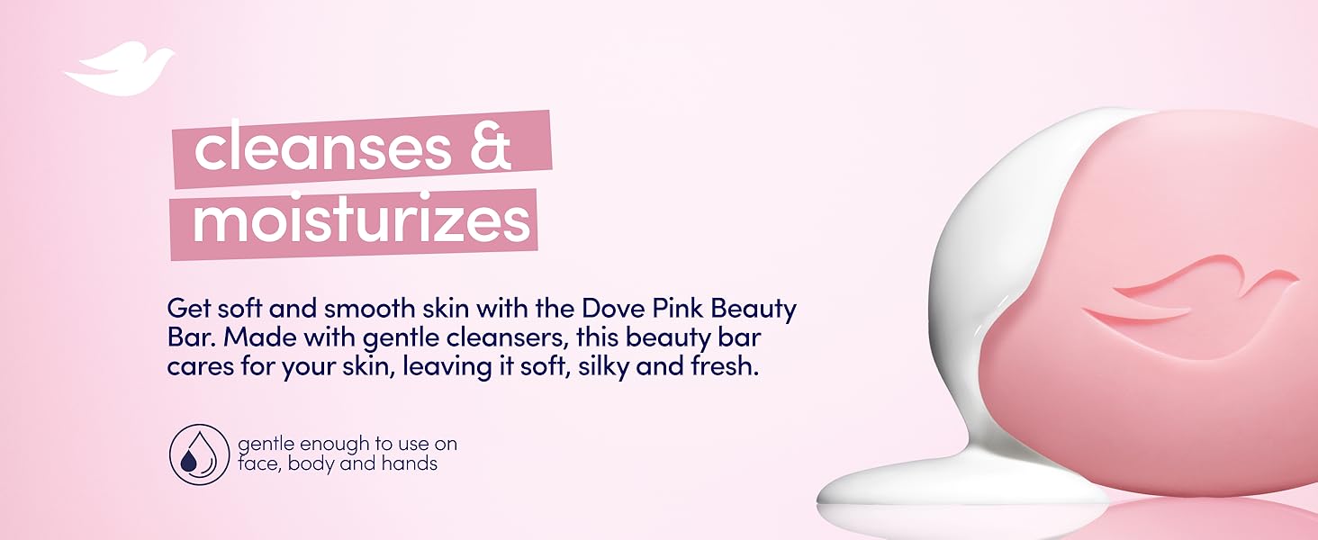 Pink Dove beauty bar with white cream dripping, set against a light pink background with text.