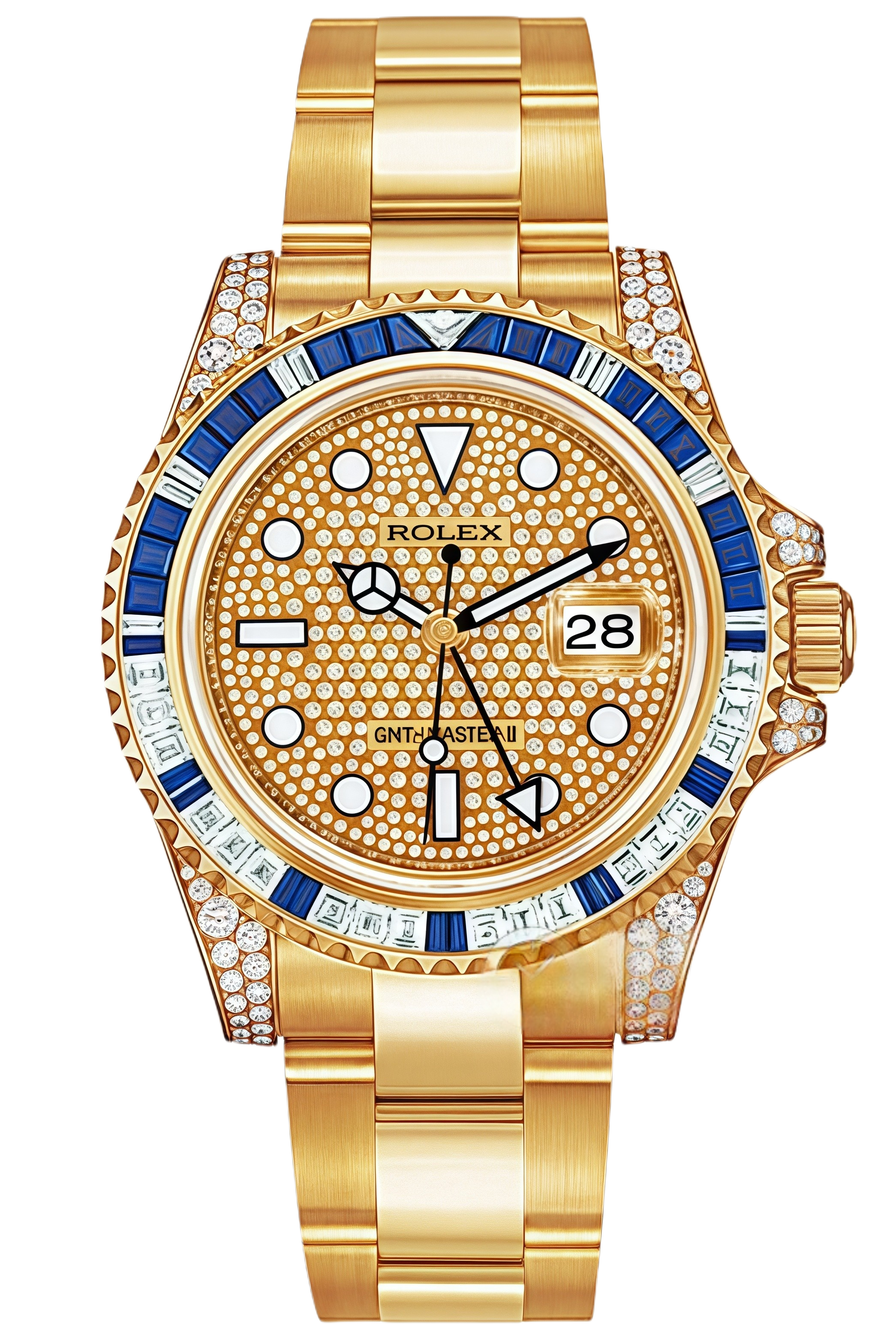 Rolex GMT-Master II Full Pavé Diamond Super Clone Swiss Replica Watch Ref 116758SA-78208 18K Yellow Gold