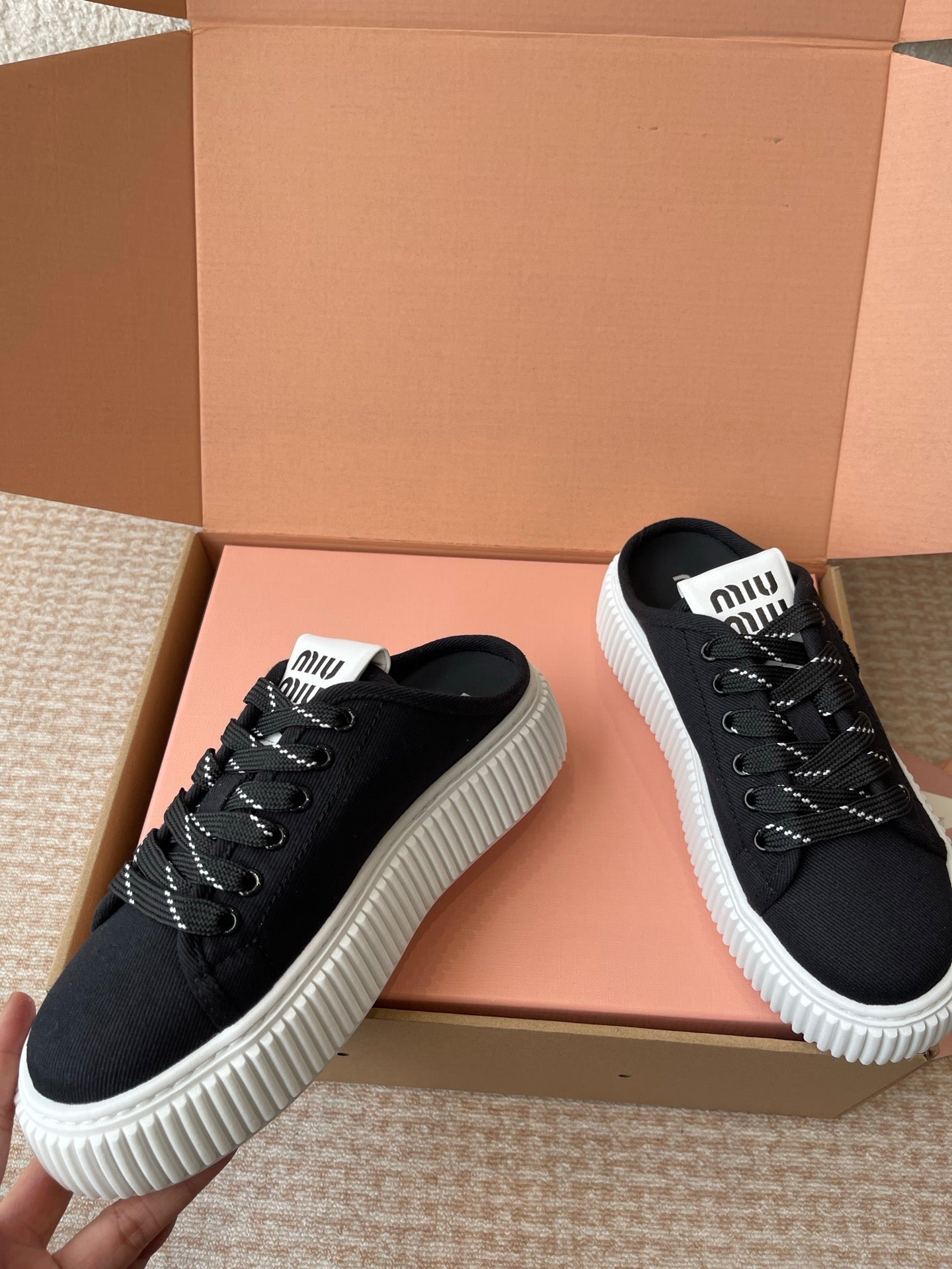 WASH SNEAKER MULES IN BLACK DENIM、mysite、Cacoeks