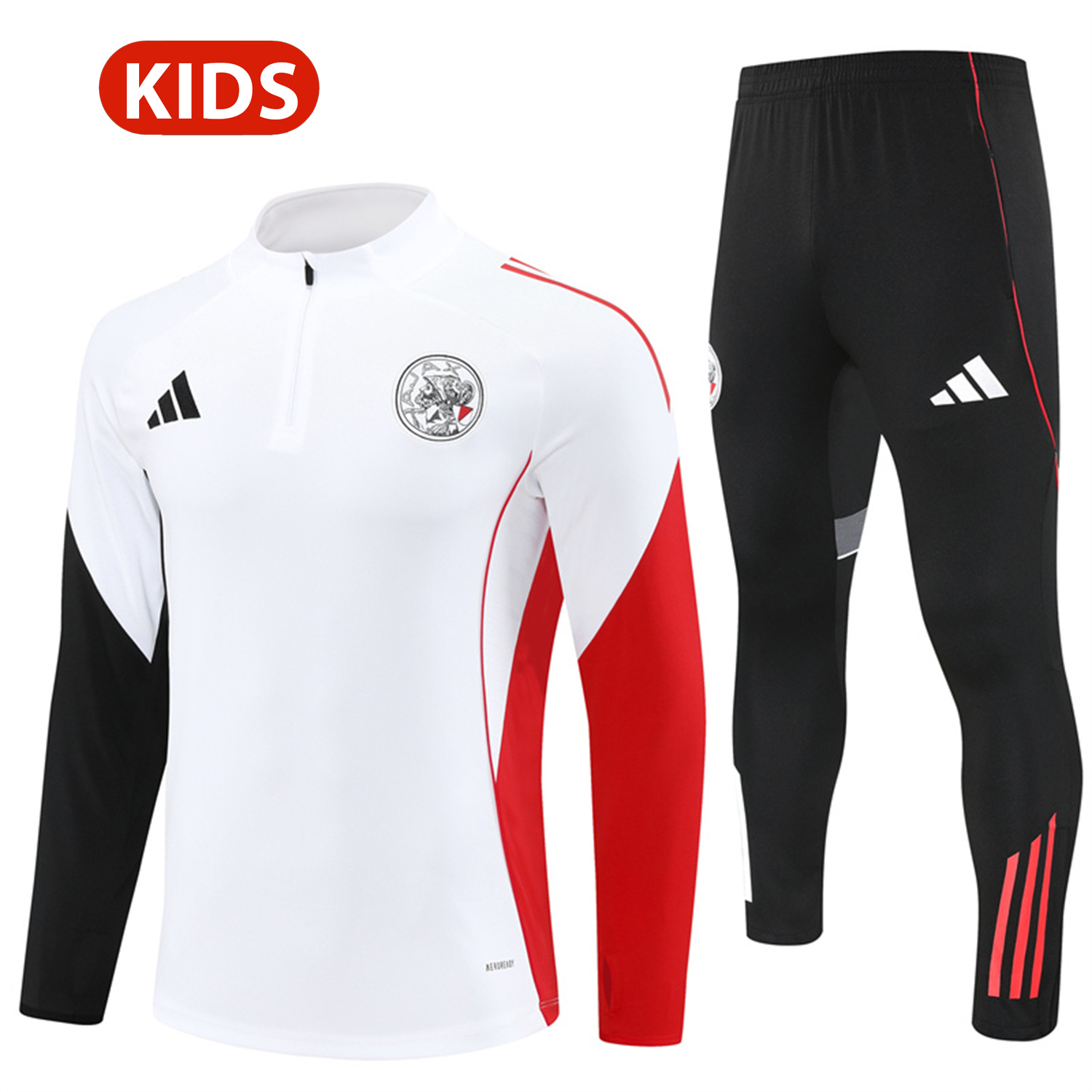 UltraTrikot-Ajax 25-26 Kids Long Sleeve Training Set - White Top and Black Pants