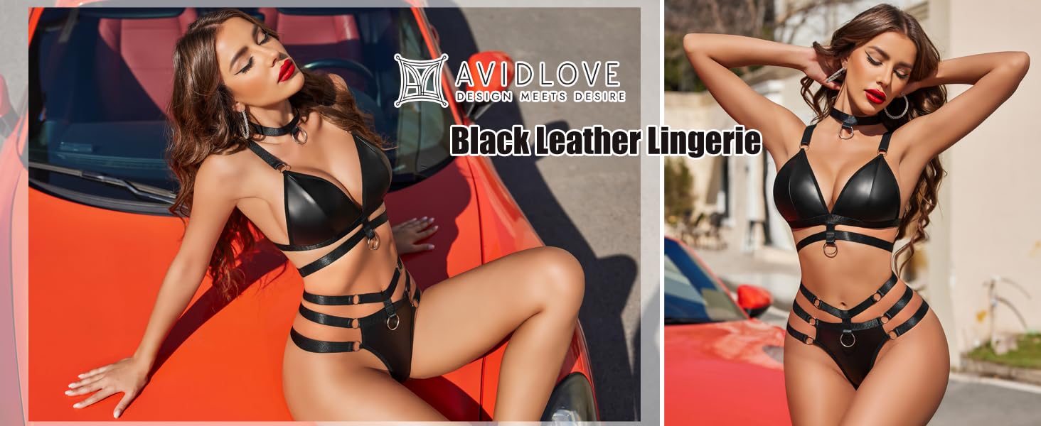 black leather lingerie