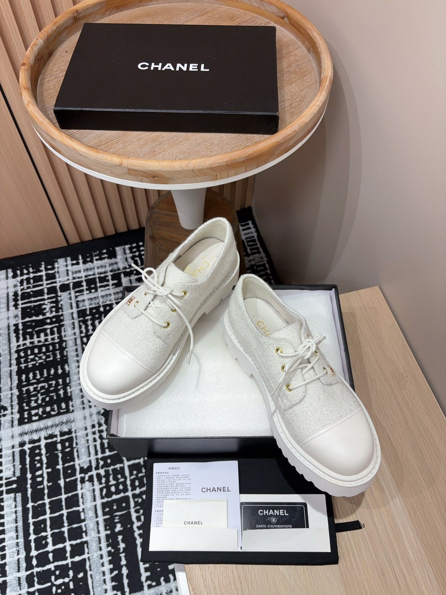 CC OXFORD SHOES IN WHITE TWEED AND CALFSKIN、mysite、Cacoeks