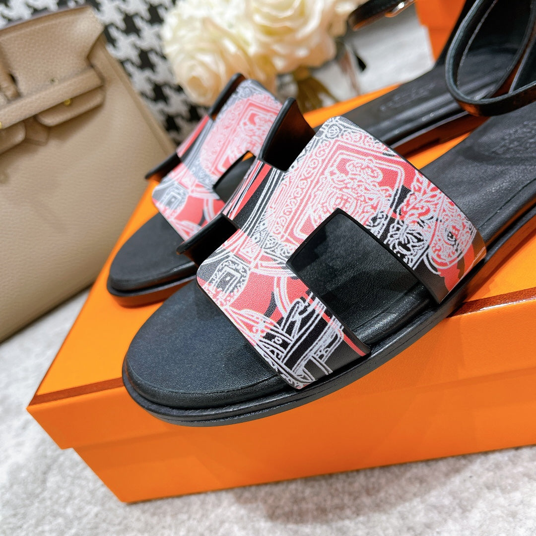 SANTORINI SANDAL BLACK CALFSKIN WITH PATTERN、mysite、Cacoeks