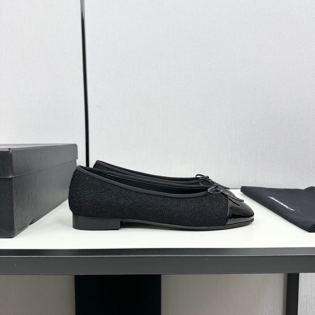BALLET FLATS IN BLACK TWEED AND CALFSKIN、mysite、Cacoeks