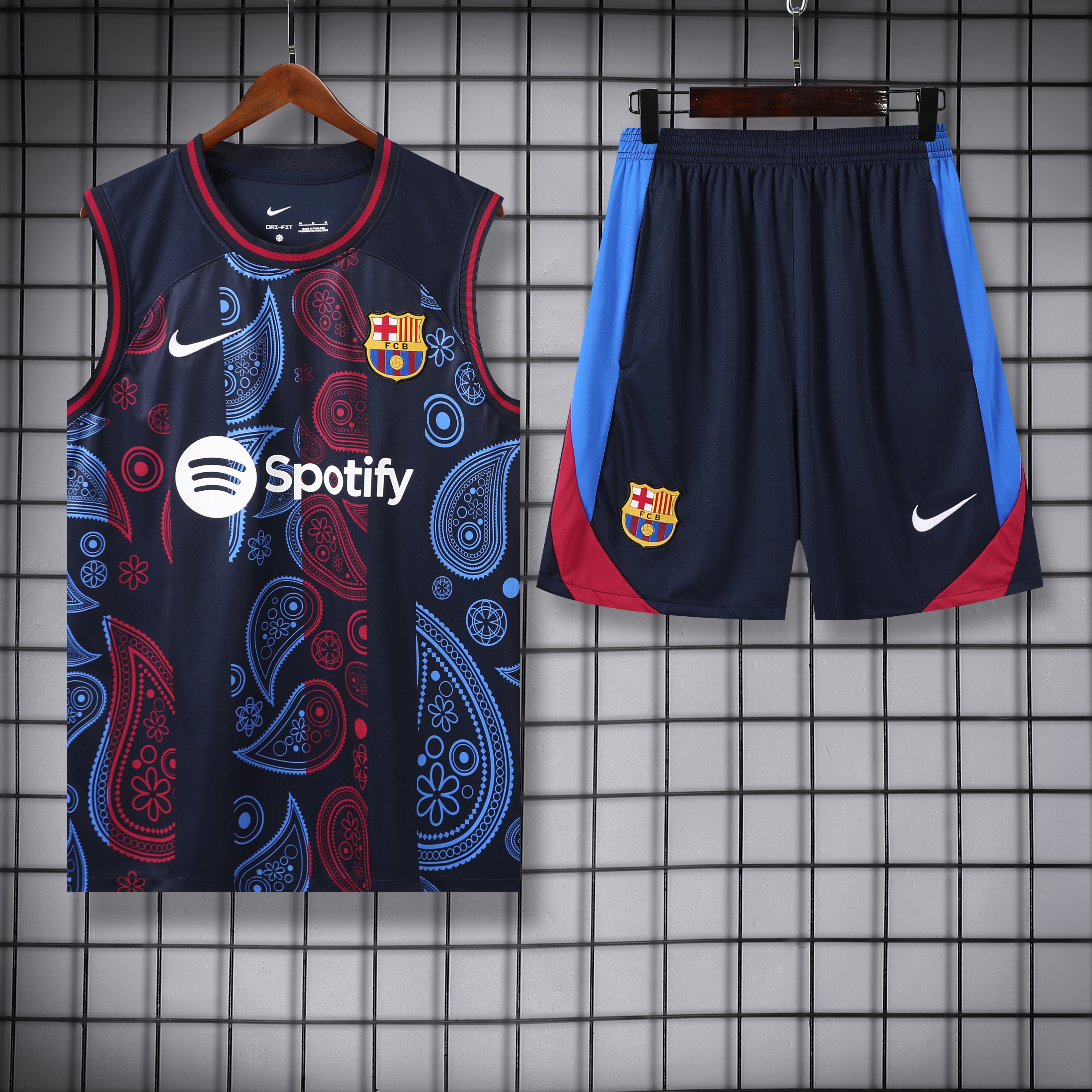 ManixJersey.com | Barcelona 24-25 Training Vest Suit - Blue with Pattern -Customize Name, Number and Patch | Worldwide Shipping