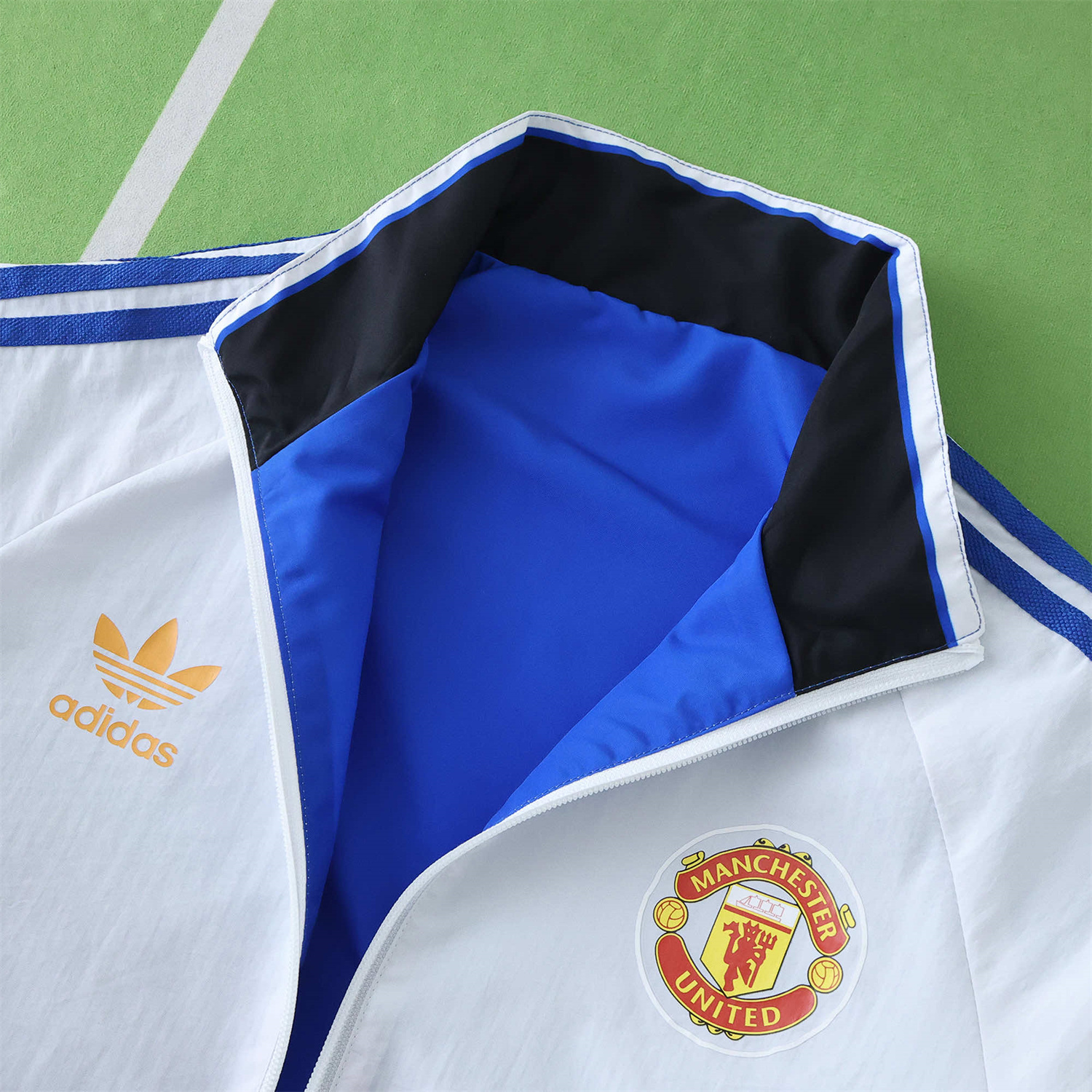 Funinjersey-Retro Manchester United 1996 Double Sided Reversible Windbreaker - Blue & Green