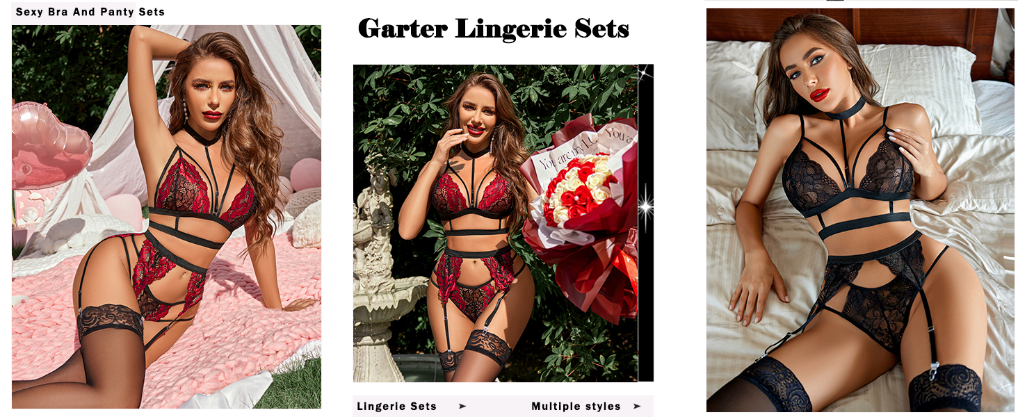 Lace Garter Lingerie Set