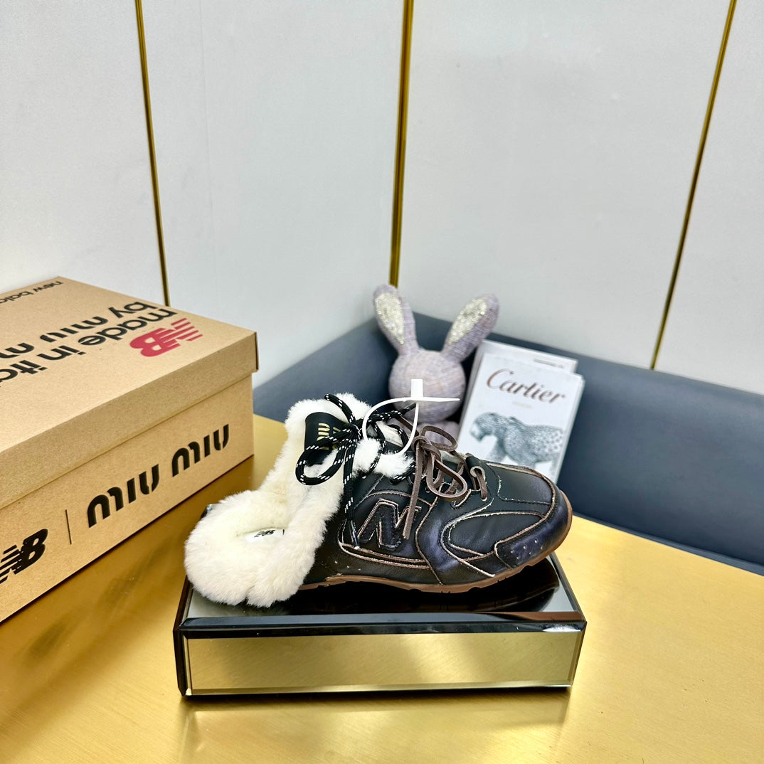 MIUxNB 530 SNEAKER MULES IN BLACK CALFSKIN SHEARLING、mysite、Cacoeks