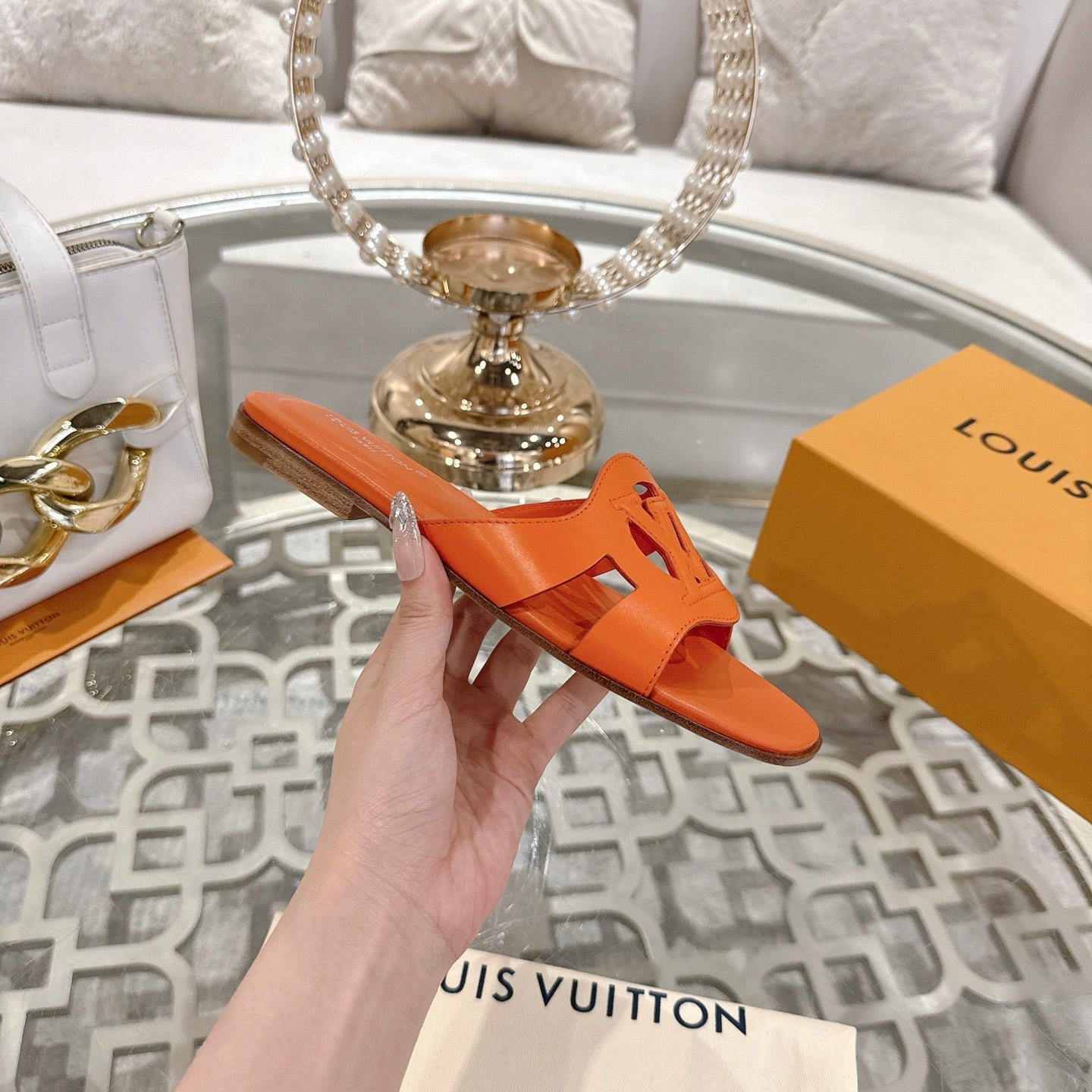 ISOLA FLAT SLIDE IN VIVID ORANGE CALFSKIN、mysite、Cacoeks