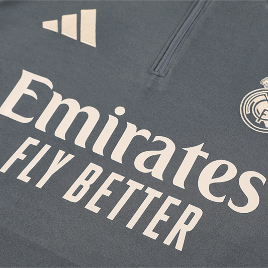 JerseysGala.com | Real Madrid 24-25 Long Sleeve Training Set - Deep Grey -Customize Name, Number and Patch | Worldwide Shipping