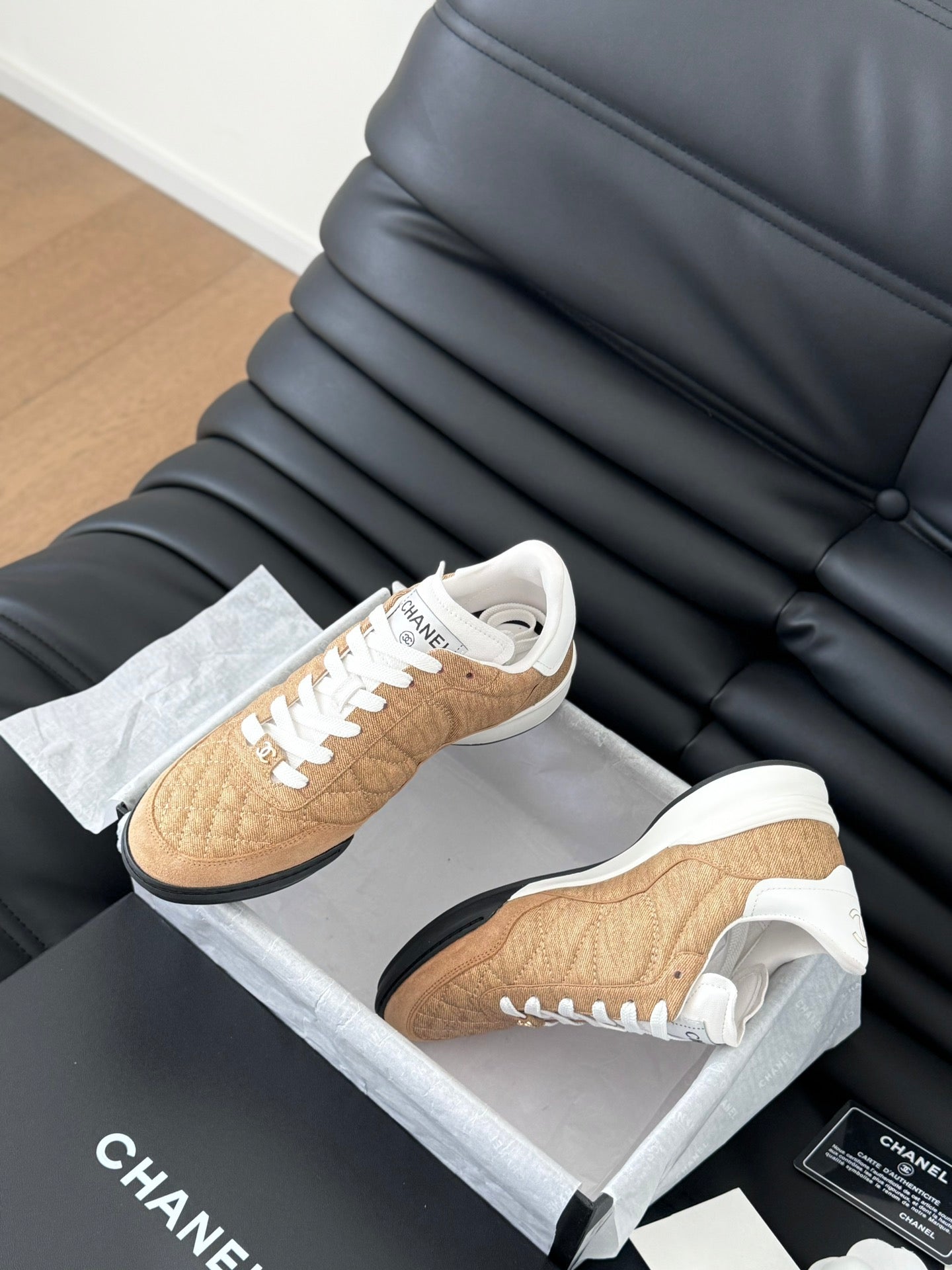CC SNEAKER IN PEANUT BROWN MIX WHITE EMBROIDERED LAMBSKIN、mysite、Cacoeks