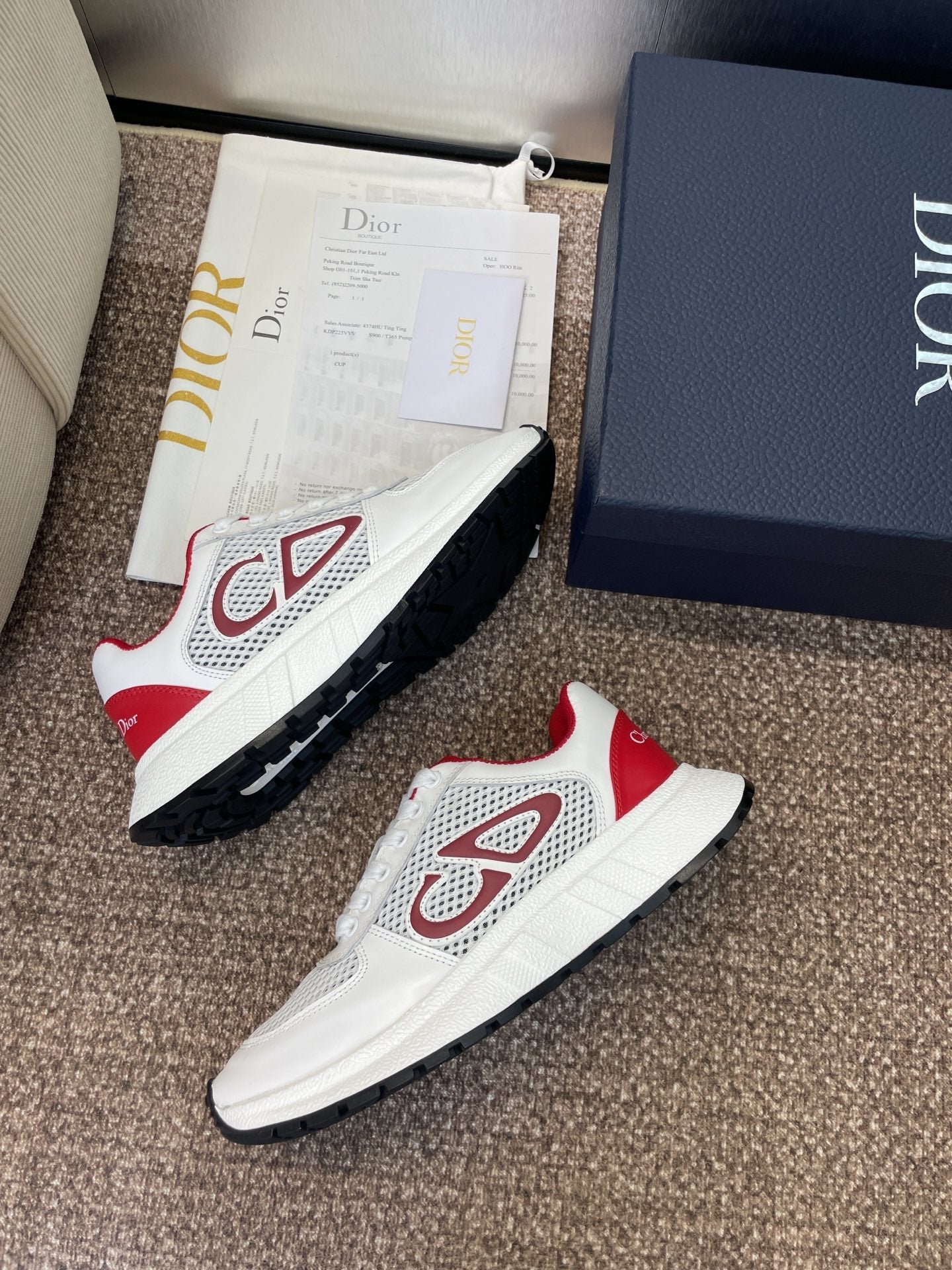 DIOR 25S D-RUN'N COUPLE SNEAKERS IN WHITE RED CALFSKIN AND MESH、mysite、Cacoeks