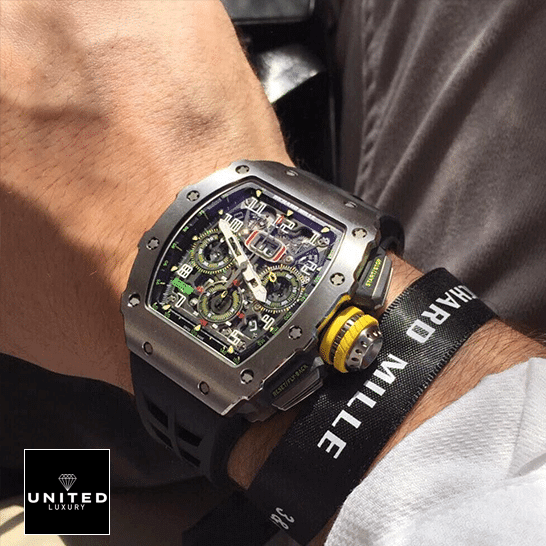 Richard Mille RM Black Rubber Bracelet Replica on the wrist