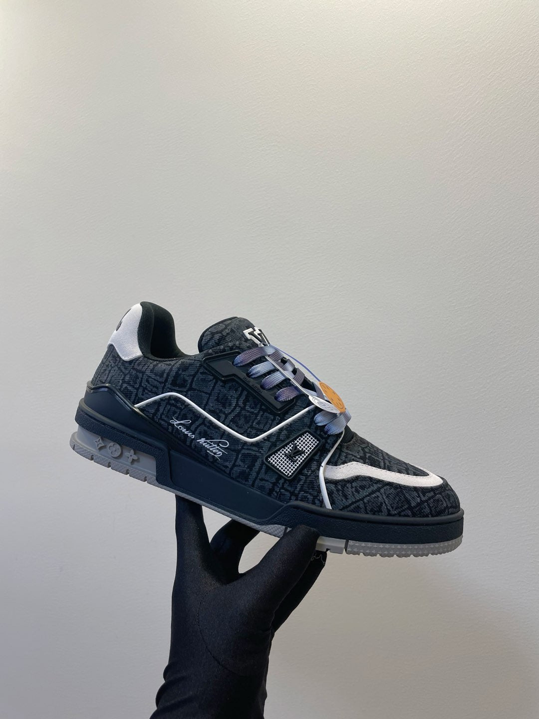 TRAINER SNEAKER IN BLACK MONOGRAM DENIM FABRIC、mysite、Cacoeks