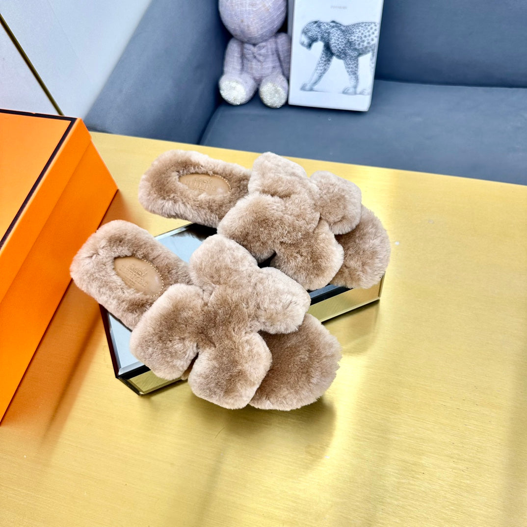 0RAN SHEARLING SANDALS LIGHT BROWN、mysite、Cacoeks