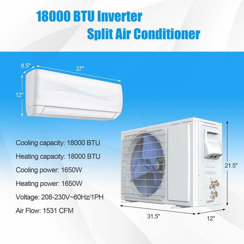 Eletriclife 18000BTU 220V Mini Split Air Conditioner and Ductless Heater 19 SEER2