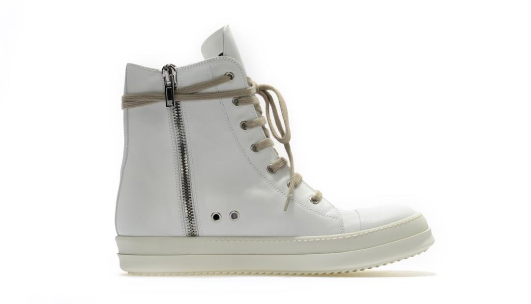 Rick Owens Leather High Top Sneaker in White Cream、mysite、Cacoeks