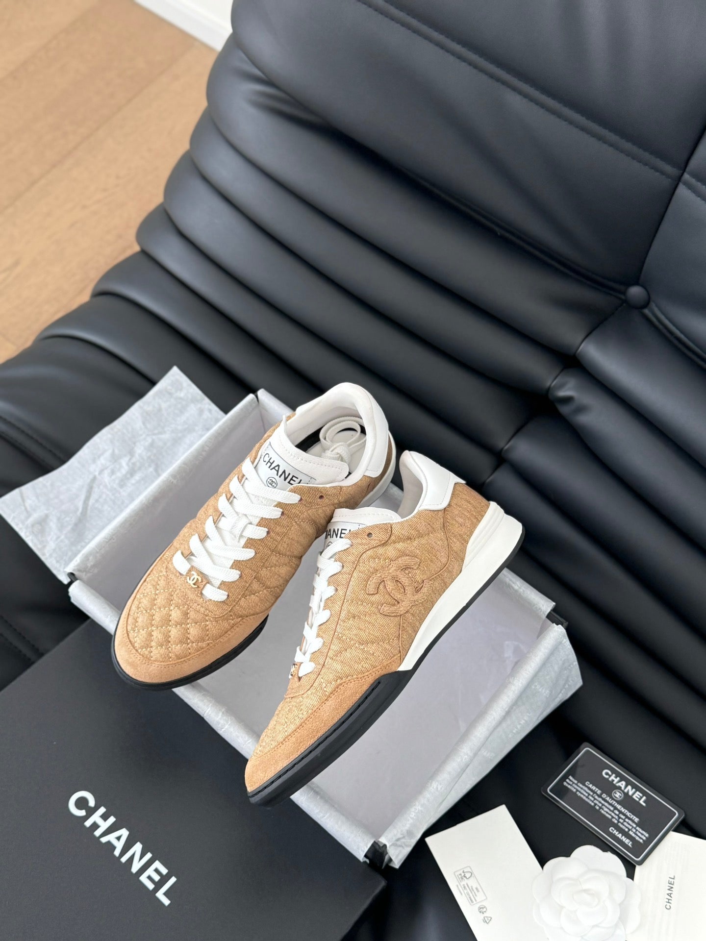 CC SNEAKER IN PEANUT BROWN MIX WHITE EMBROIDERED LAMBSKIN、mysite、Cacoeks