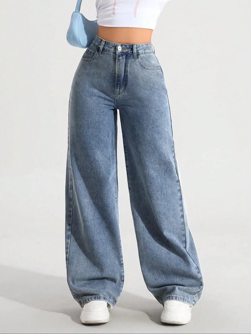Women's Vintage Style Loose Fit Straight Leg Jeans, Casual Fitted Denim Jeans for Fall & Winter, Classic Boyfriend Look