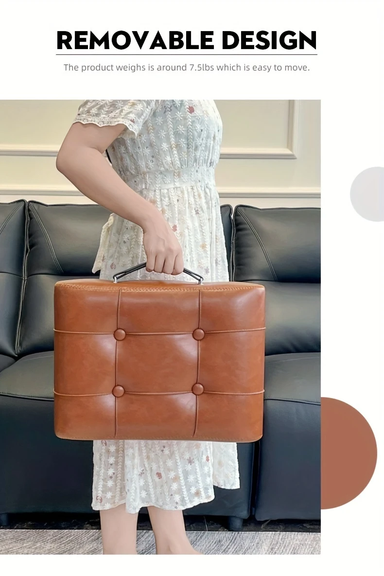 1pc high quality oil wax leather low stools footstools leather padded footstools stylish versatile for sofa end shoe changing stools for living rooms foyers entrance bedroom home decor furniture furniture for home details 3