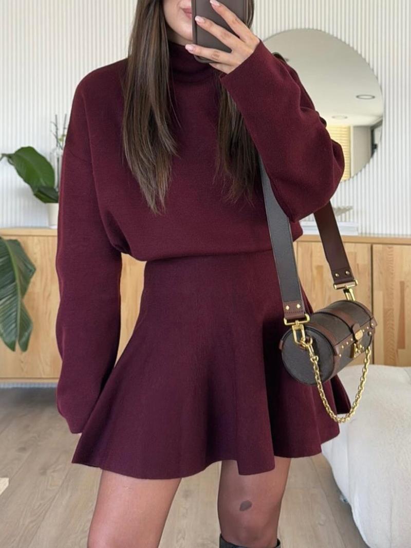 Women's Casual Half-High Neck Long Sleeve Knit Dress, Plain Color Loose-Fitting Sweater Dress, Fall & Winter Fashion Womenswear Summer