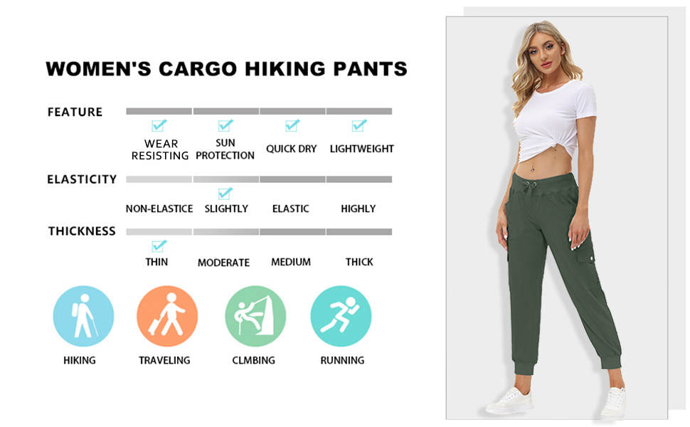 Women's Hiking Cargo Pants Outdoor Lightweight Capris Water Resistant UPF 50 Zipper Pockets