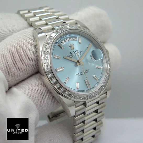 Rolex Day-Date 228396TBR001 Oyster diamond bezel Replica on the hand