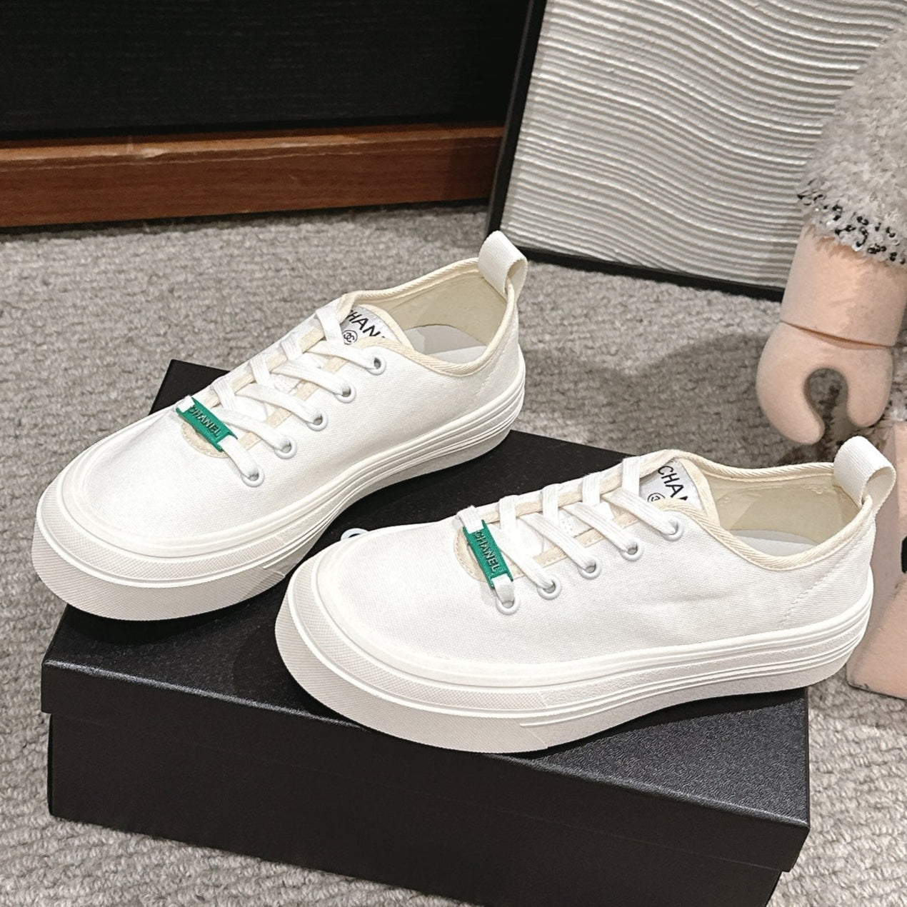 LACE-UP SNEAKERS IN WHITE CANVAS、mysite、Cacoeks
