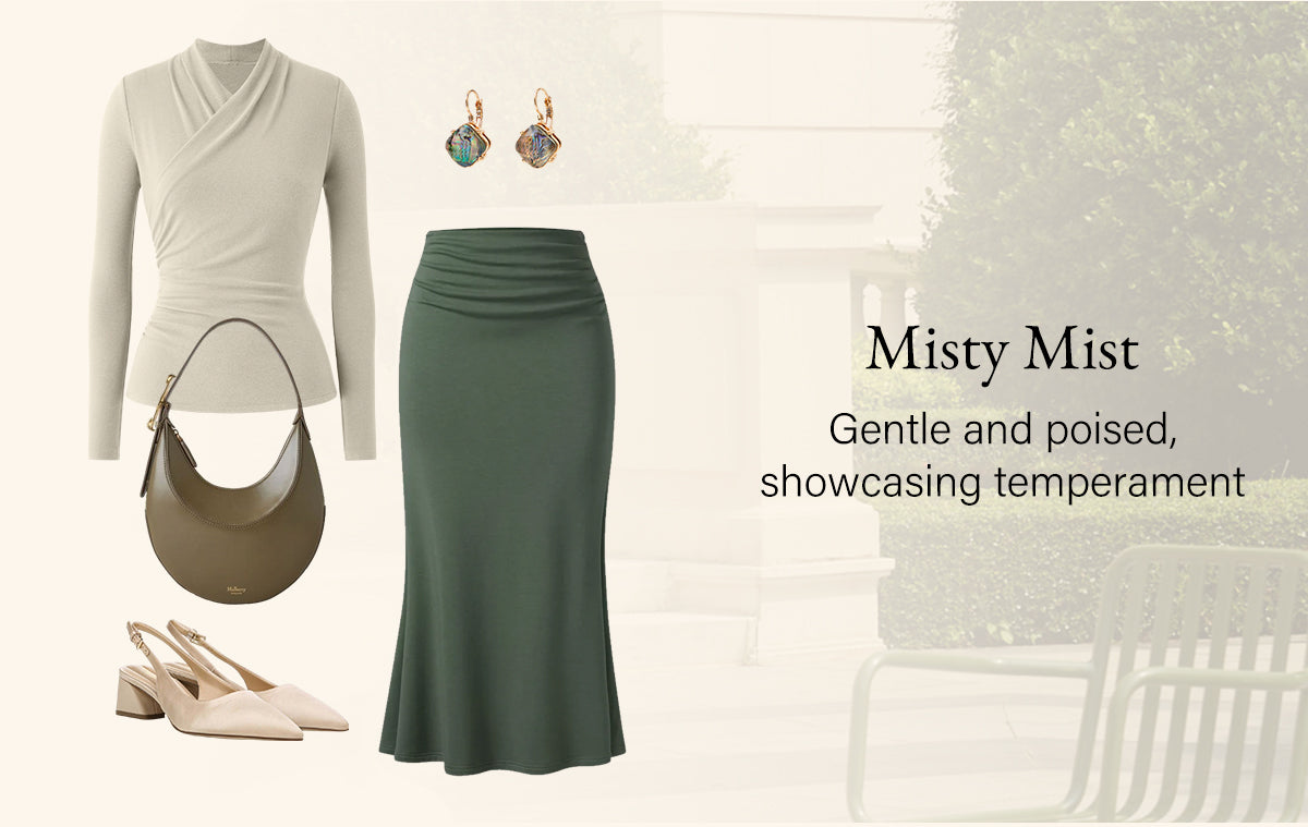 Misty mist color, gentle and poised, showcasing elegant temperament