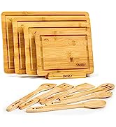 SMIRLY Bamboo Cutting Boards for Kitchen - Bamboo Cutting Board Set, Chopping Board Set - Wood Cu...