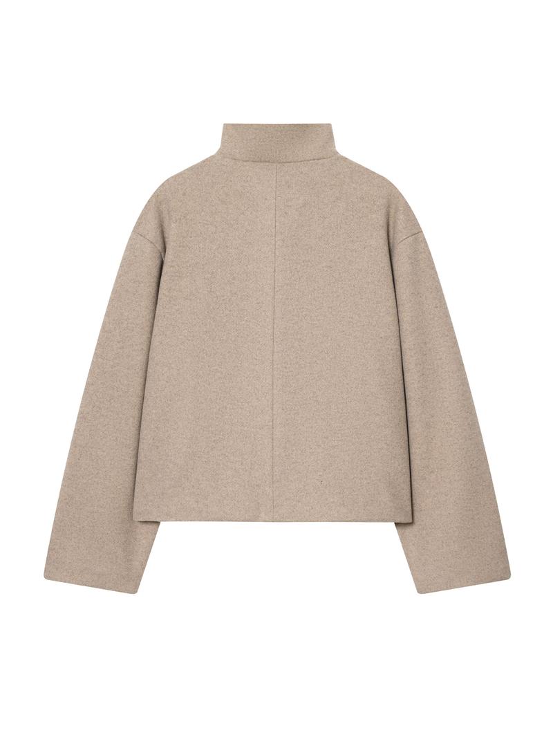 Women's Autumn Winter Stand Collar Wool Blend Jacket, Pure Color Fashion Outerwear, Asymmetrical Button Closure, Casual Lapel Sleeve Coat