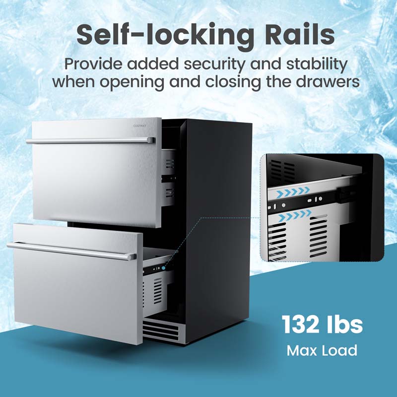 Eletriclife 24 Inch Under Counter Dual Drawer Fridge with 37℉-64℉ Temperature Range
