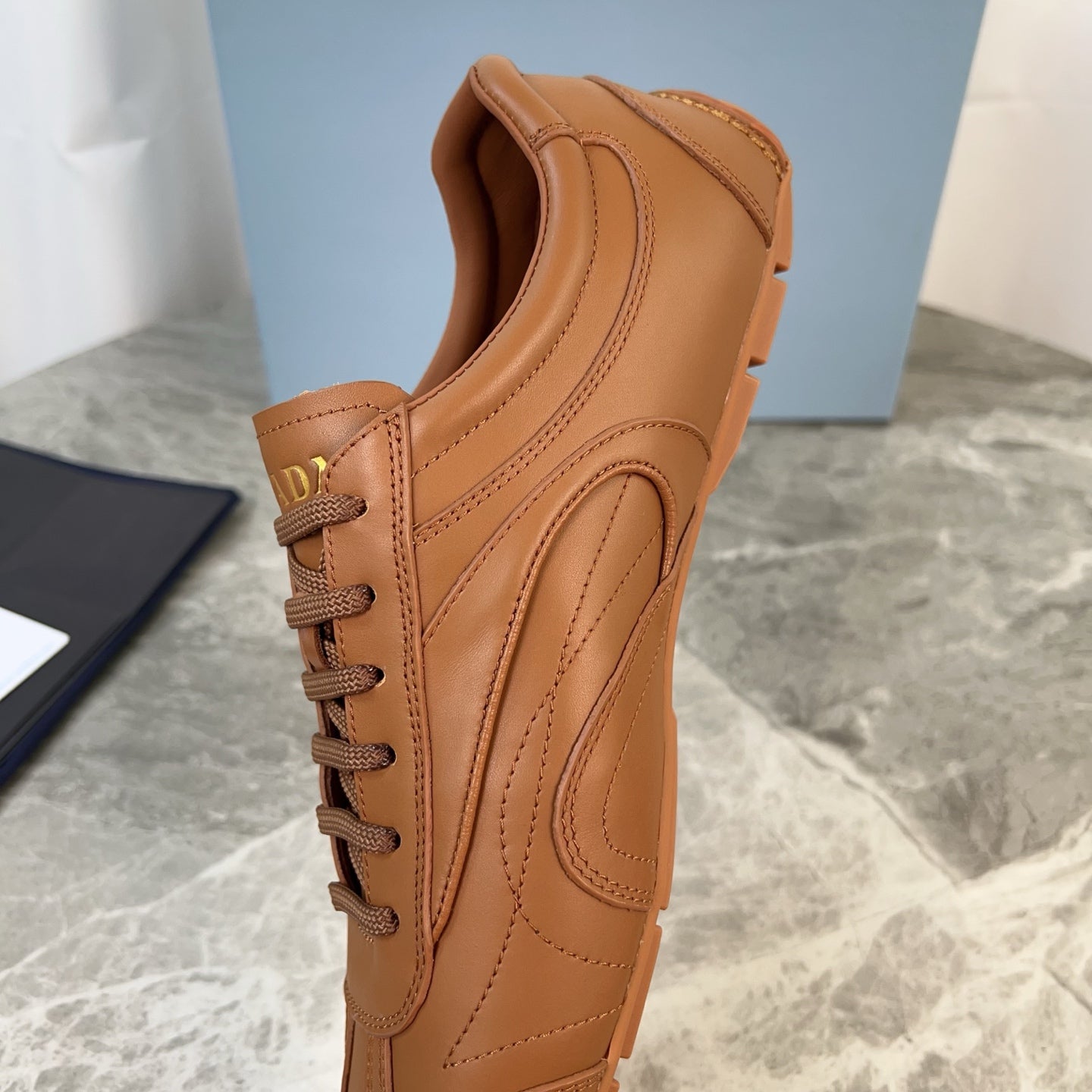 PRADA 25S MONTECARLO ANTIQUED SNEAKERS IN CARAMEL NAPPA LEATHER、mysite、Cacoeks