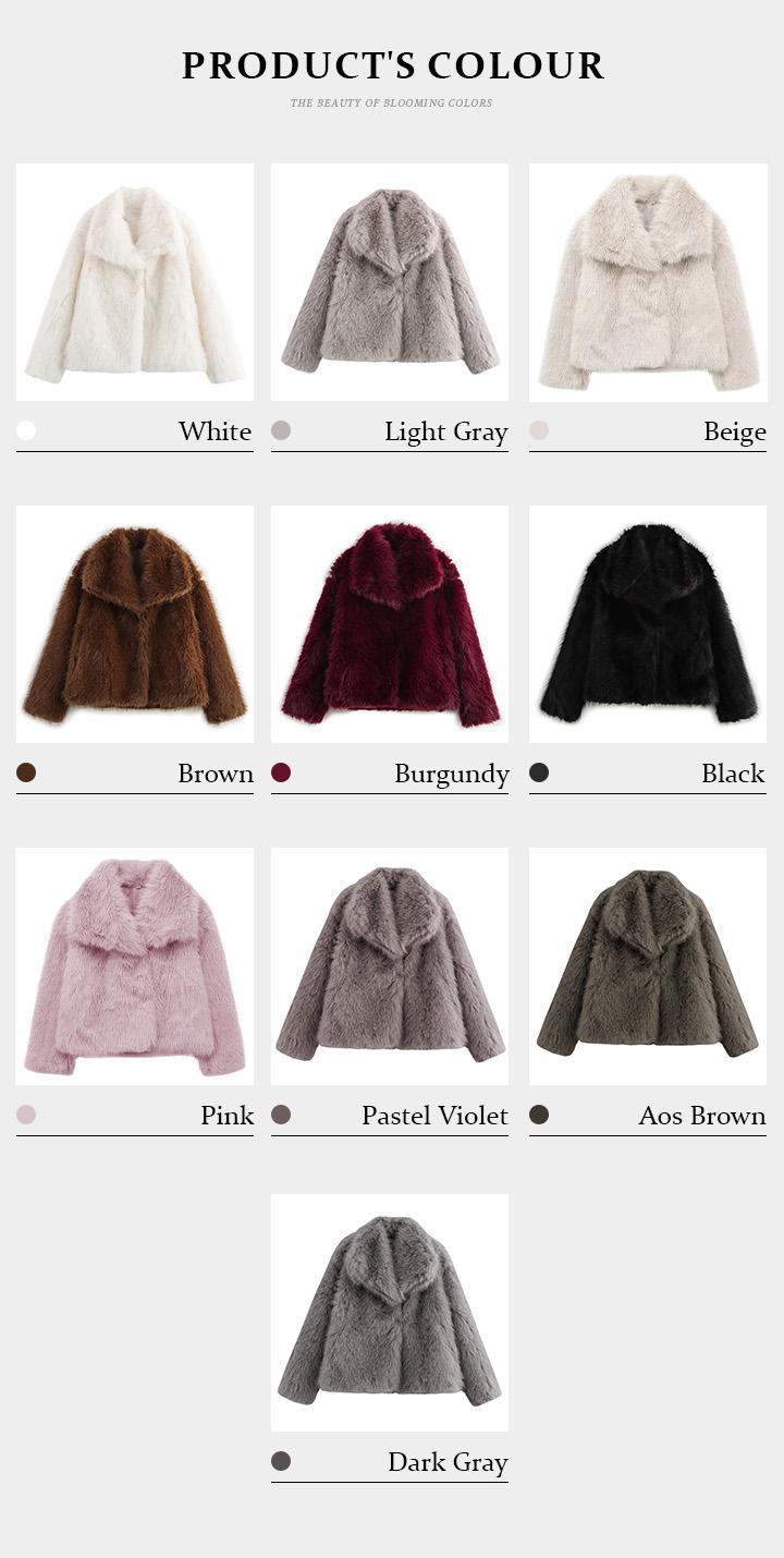 KatchMe Women's Luxurious Oversize Solid Color Wide Lapel Snap Closure Fuzzy Thermal Outerwear, Fall & Winter Furry Long Sleeve Faux Fur Outerwear