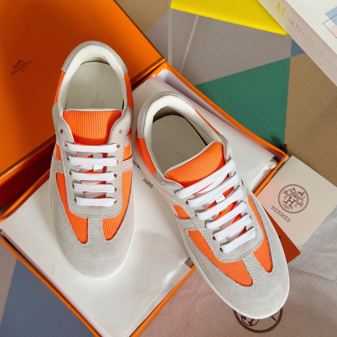 BOOMERANG SNEAKERS LIGHT GRAY MIX ORANGE SUEDE、mysite、Cacoeks