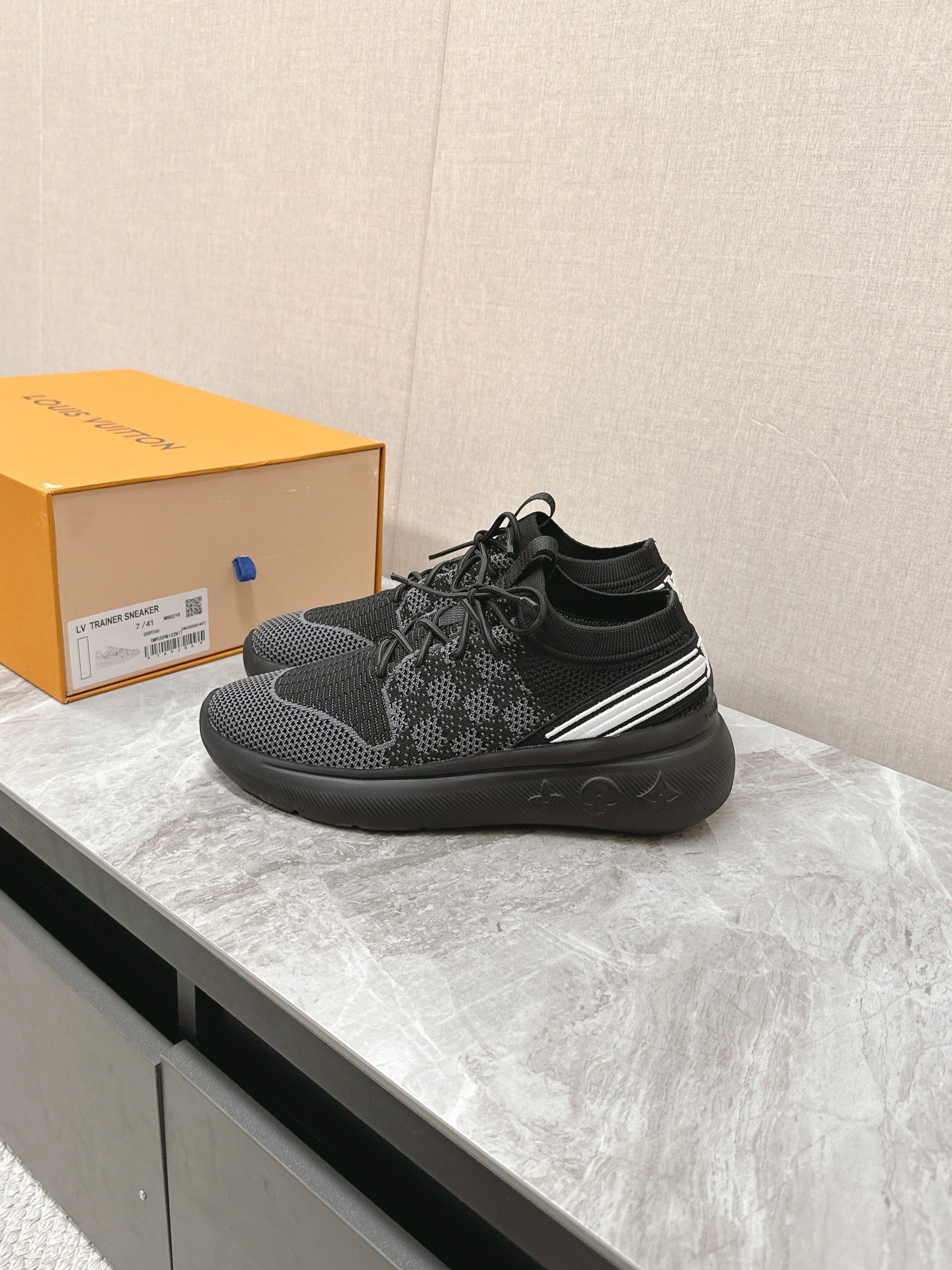 SNEAKERS IN BLACK DAMIER ELASTIC FABRIC、mysite、Cacoeks