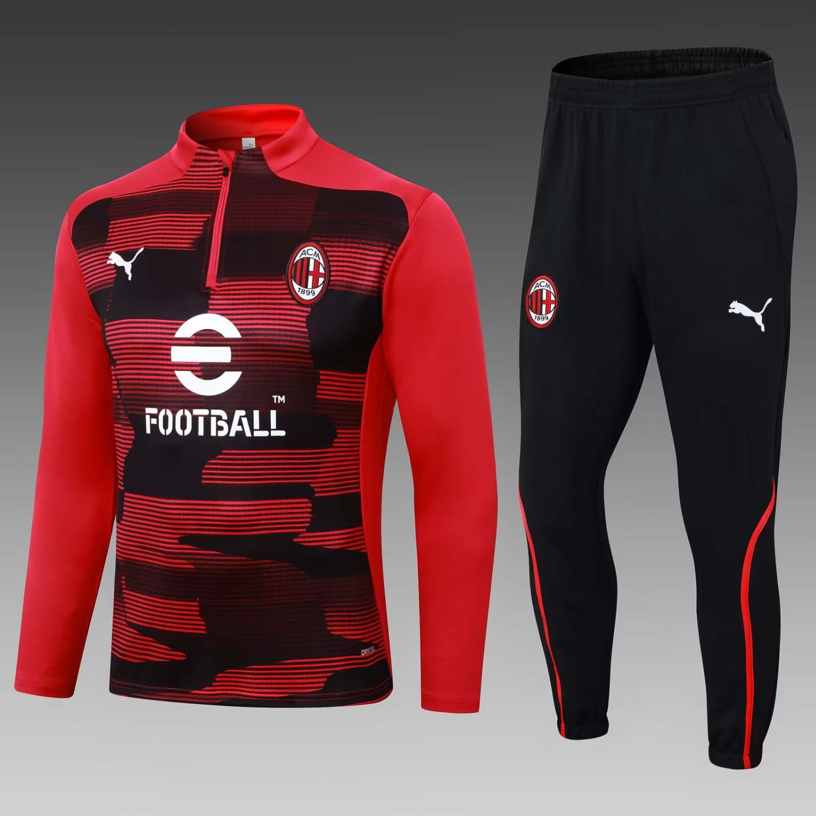 2024/2025 AC Milan Half-Pull Training Suit Red Black Football Shirt 1:1 Thai Quality Set:football jersey mysite: unitedjerseyfootball 邓江浪:football
