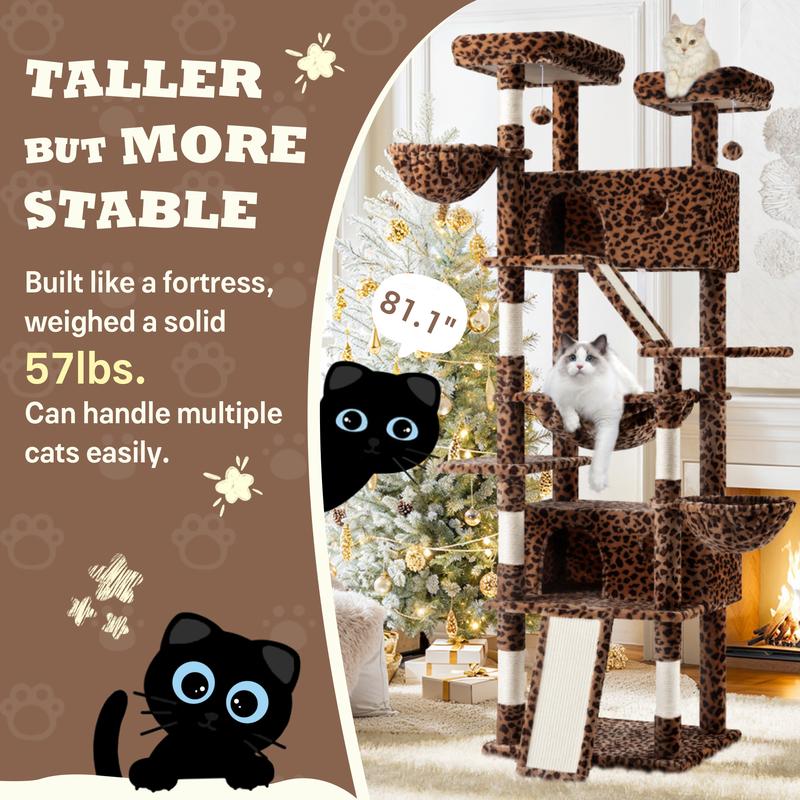 SHA CERLIN 81in/63in Multi-Level Tall Cat Tree Tower with Hammock & Sisal Scratching Posts Larger Cat Condo Furniture for Multi-Cat Play & Rest #ChristmasGifts#TikTokShopBlackFriday