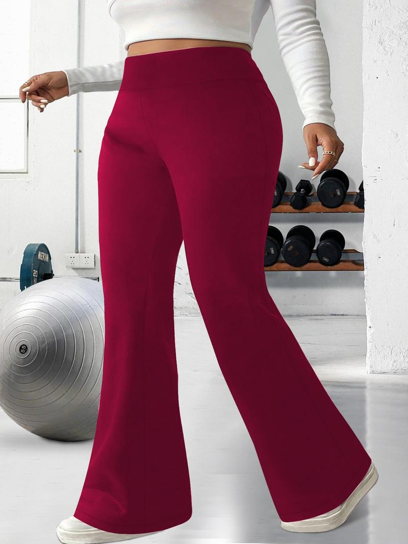 Plus Size Solid High Waist Flare Leg Leggings, Casual Comfy High Stretch Bell Bottom Trousers for Daily Wear, Women's Bottoms for Summer