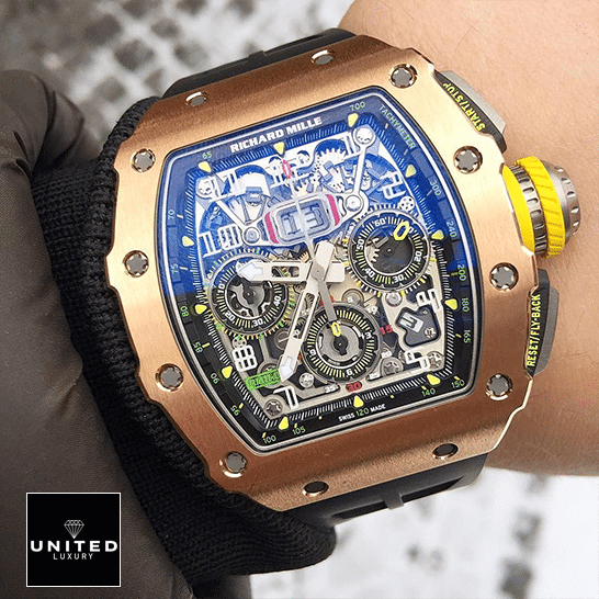 Richard Mille RM01103 Rose Gold Bezel Replica on the man wrist