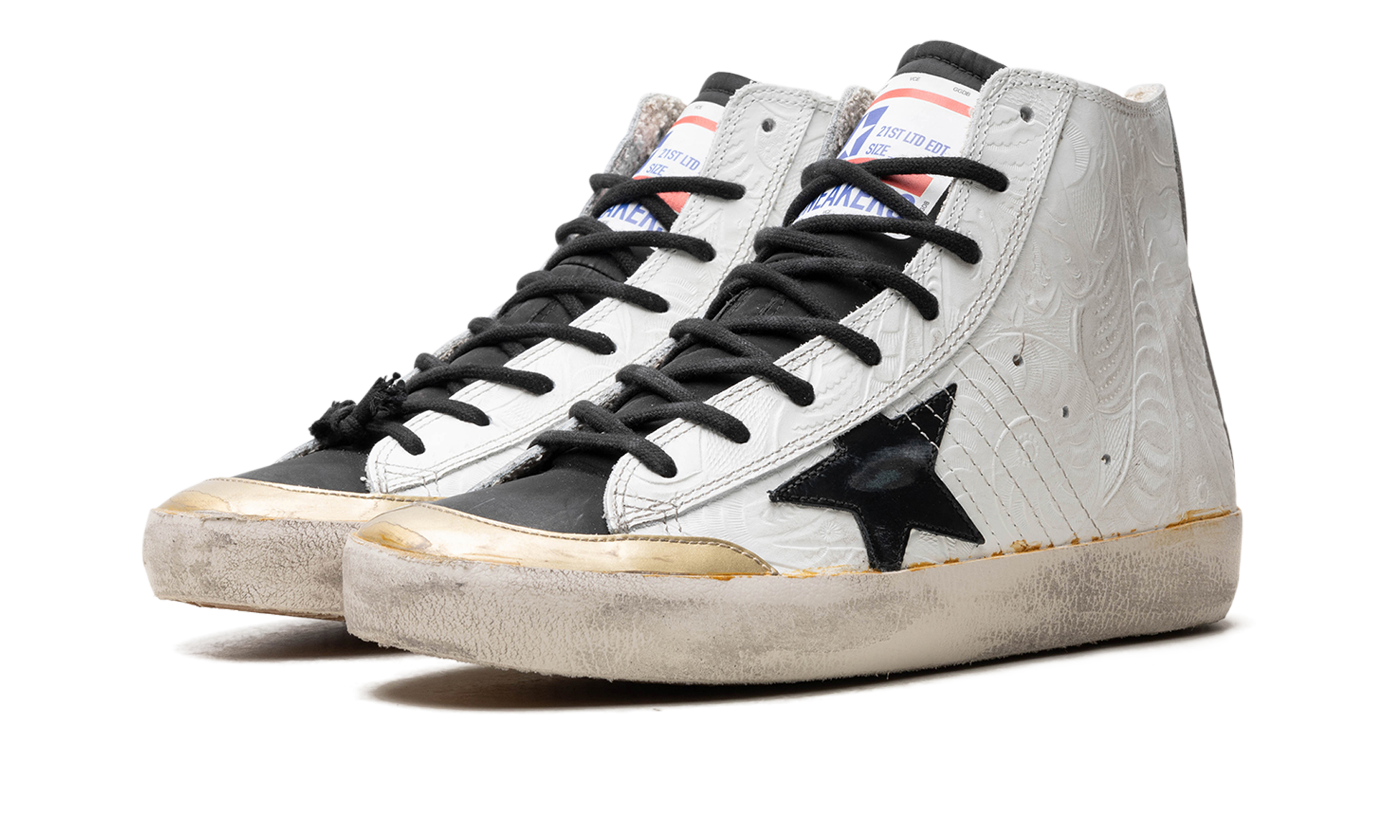 FRANCY PENSTAR FLOWERS PRINTED SUEDE UPPER AND LIST NYLON TOE LEATHER STAR "WHITE GOLD BLACK"、mysite、Cacoeks