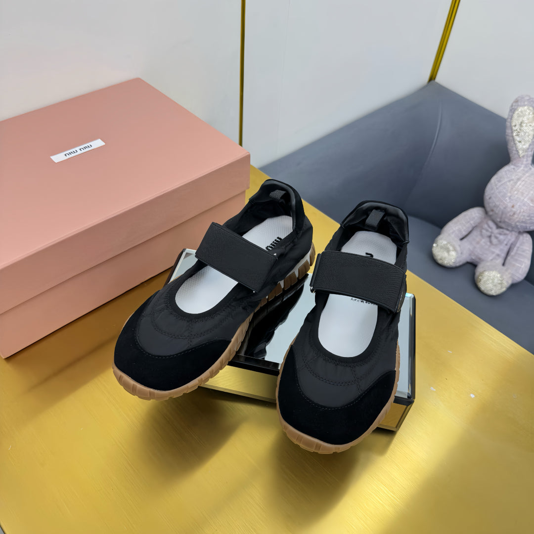 BALLERINAS SHOES IN BLACK TYRE TECHNICAL FABRIC AND SUEDE、mysite、Cacoeks