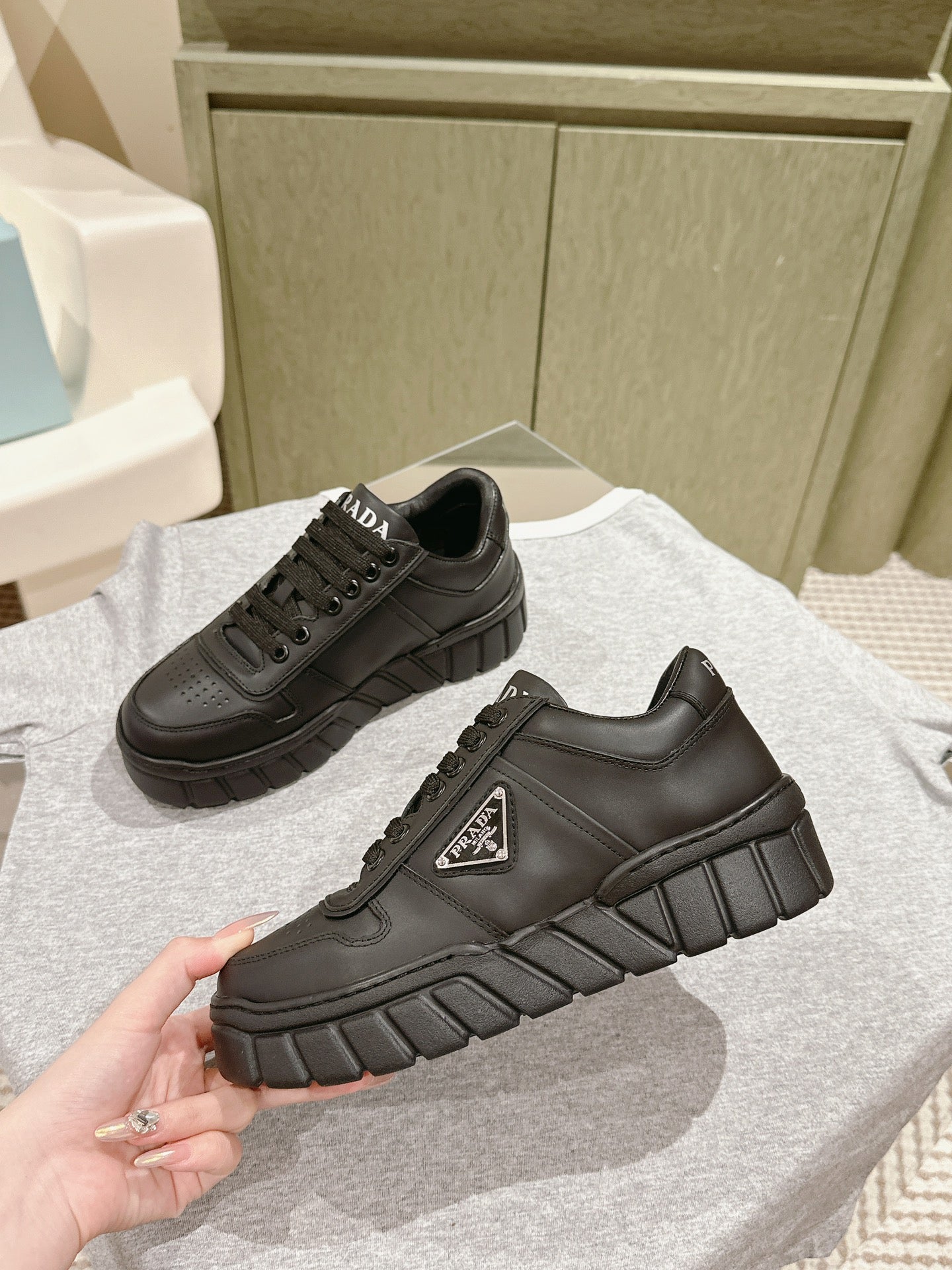 PRA FLATFORM SNEAKERS BLACK CALFSKIN、mysite、Cacoeks