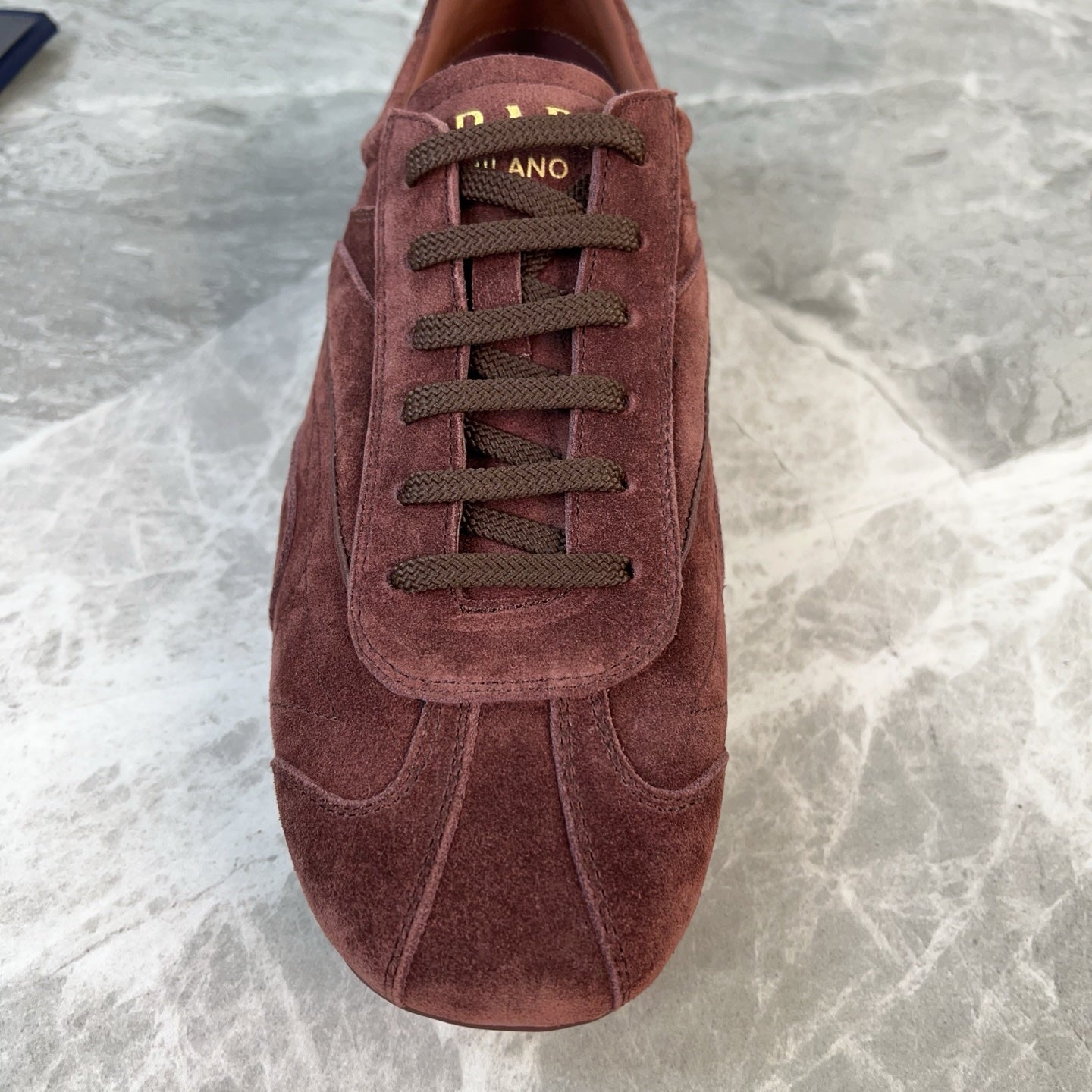 PRADA 25S MONTECARLO ANTIQUED SNEAKERS IN MAHOGANY BROWN SUEDE、mysite、Cacoeks