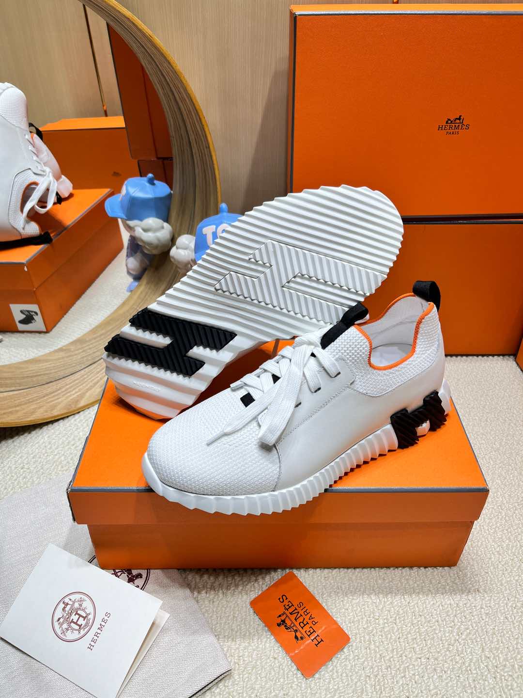 DEPART SLIP-ON SNEAKER IN WHITE KNIT AND CALFSKIN、mysite、Cacoeks