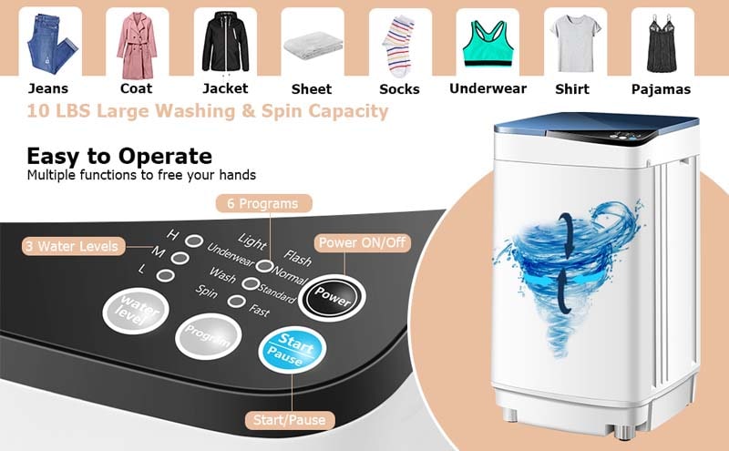 Eletriclife Full-Automatic Washing Machine with Built-in Barrel Light