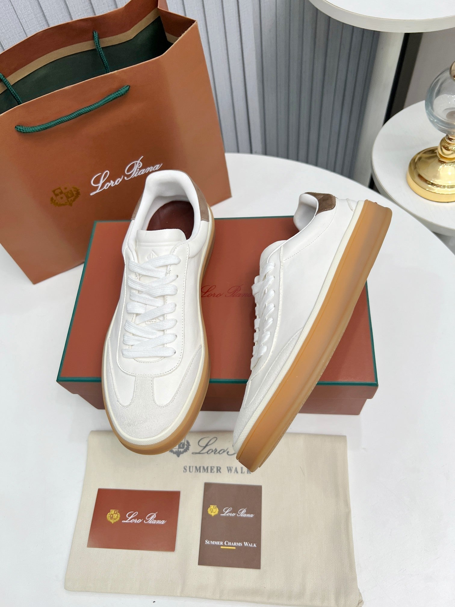 LP TENNIS WALK SNEAKERS WHITE AND LIGHT GRAY CALFSKIN、mysite、Cacoeks